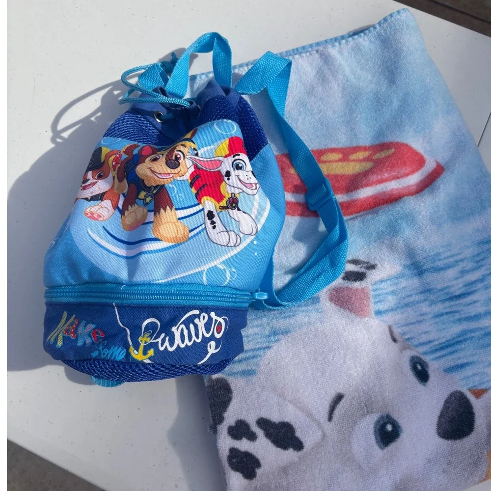 Paw Patrol Beach Towel and Backpack Set Kids Blue Make Some Waves